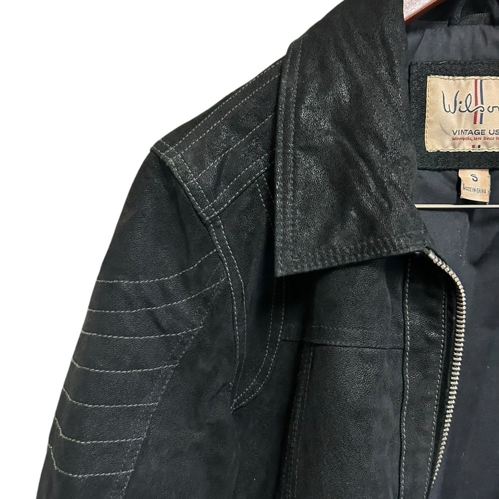 Vintage Wilson Jacket size small Black Motorcycle Suede Genuine Leather Zip up - Picture 2 of 10
